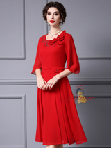 Red Chiffon 3D Flower Beading Mother Of The Bride Dress