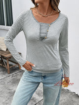 Autumn Casual Striped Pullover T-shirt