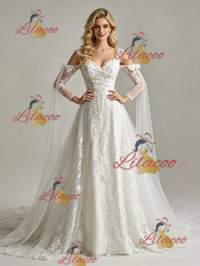 White Tulle Lace Appliques Straps Wedding Dress