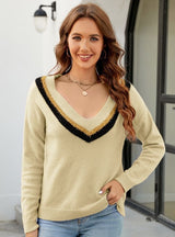 Loose Long Sleeve V-neck Knitting Sweater