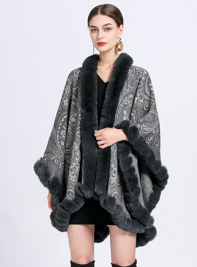 Jacquard Shawl Cloak Knitted Cardigan Loose Coat