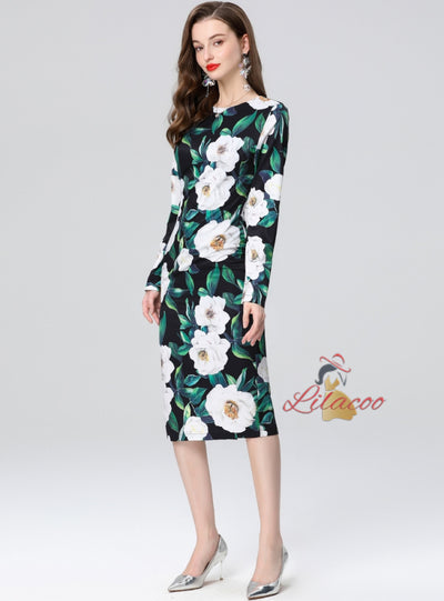 Sexy Slim Print Long Sleeve Dress