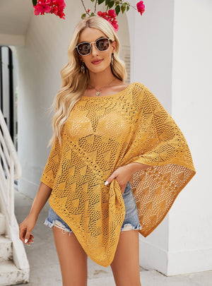 Loose Hollow Knitted Shawl Cover Up