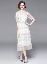 Round Neck Perspective Short Sleeve Dress