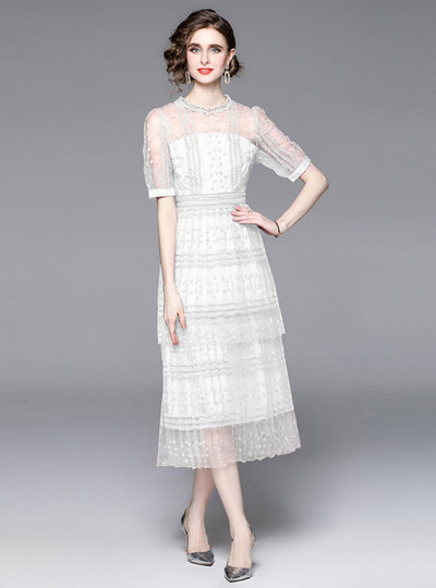 Round Neck Perspective Short Sleeve Dress