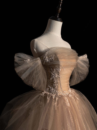 Tulle Off the Shoulder Pleats Appliques Prom Dress