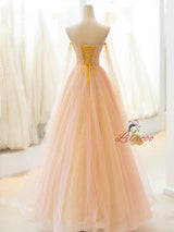 Champagne Tulle Sequins Prom Dress