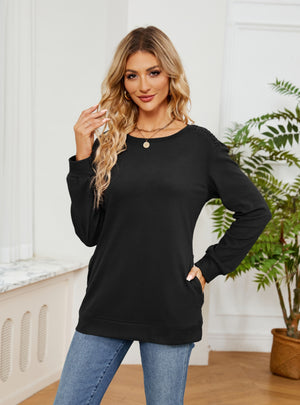 Solid Color Round Neck Casual Long Sleeve T-shirt