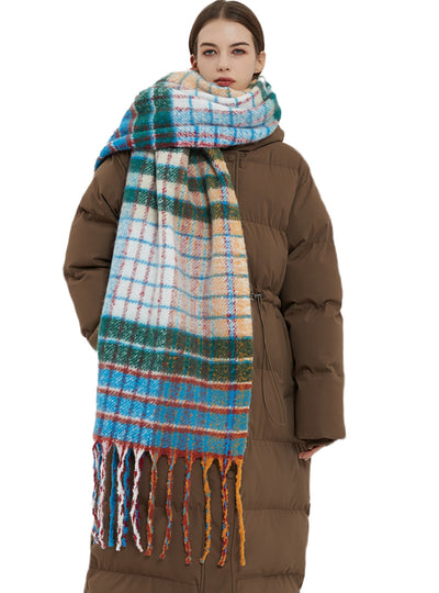 Rainbow Plaid Thickened Warm Scarf