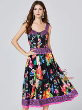 Black Printed Silm Waist Dress