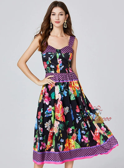 Black Printed Silm Waist Dress