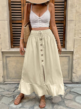 Retro Elastic Waist Button Split Skirt