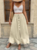 Retro Elastic Waist Button Split Skirt