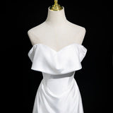 White Satin Off the Shoulder Wedding Dress