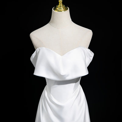 White Satin Off the Shoulder Wedding Dress