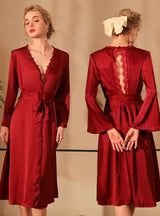 Long Sleeve Backless Satin Nightgown