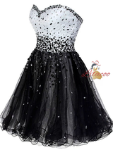 Black Tulle Beading Homecoming Dress