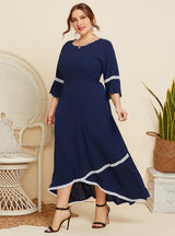 Lace Stitching Round Neck Mid-sleeve Loose Dress