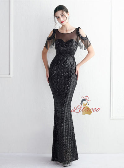 Mermaid Sequins Backless Beading Prom Dress