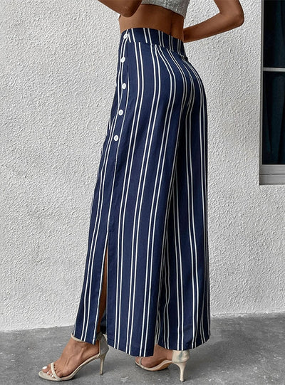 Striped Split High Waist Wide-leg Pants