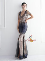 Sequins Tulle V-neck Split Prom Dress