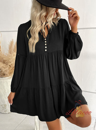 Casual Short Loose V-neck Dress