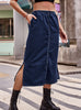 Semi Elastic Waist Drawstring Medium Long Skirt