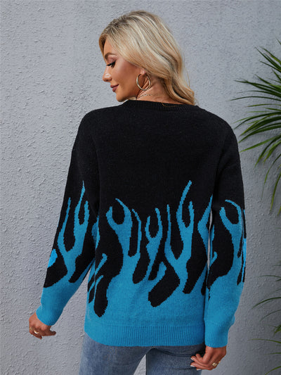 Pullover Knitted Round Neck Printed Sweater