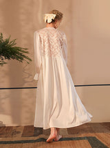 Satin Lace Long Sleeve Robe Bathrobe