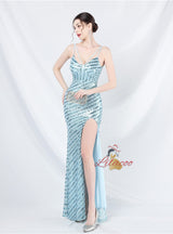 Mermaid Sequins Spaghetti Straps Split Prom Dress