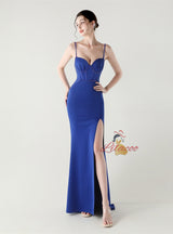 Spaghetti Straps Split Beading Prom Dress