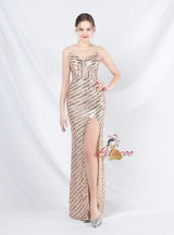 Spaghetti Straps Sequins Beading Prom Dress