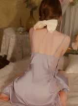 Sexy Satin Stitching Lace Suspender Nightdress
