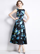 Vintage Printed Vest Slim Dress