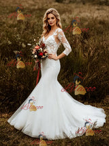 White Mermaid Tulle Appliques Short Sleeve Wedding Dress