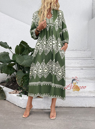 Ethnic Geometric Print Loose Dress