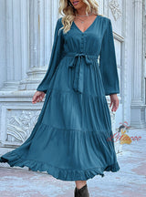 Casual Long-sleeved Solid Color Dress