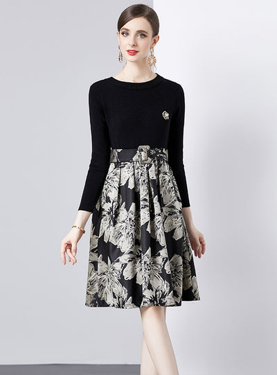 Retro Knitted Mosaic Jacquard Dress