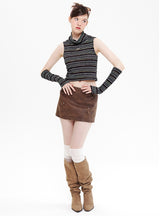 High-necked Sleeveless Striped Knitted Vest