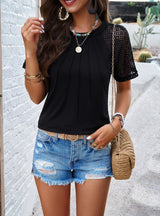 Round Neck Short Sleeve Pleats Shirt