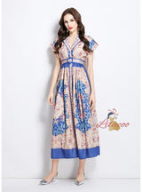 Retro Printed Breasted Slim Dress