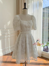 White Bubble Sleeve Short Dress
