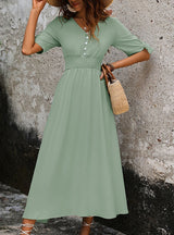 V-neck Solid Color Short Sleeve Dress