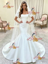 White Mermaid Puff Sleeve Wedding Dress