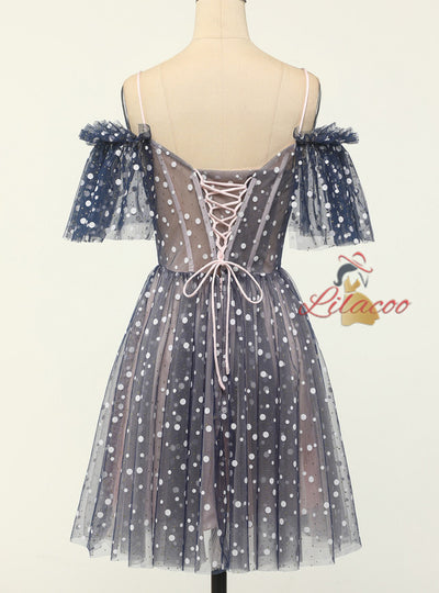 Tulle Wave Point Spaghetti Straps Homecoming Dress