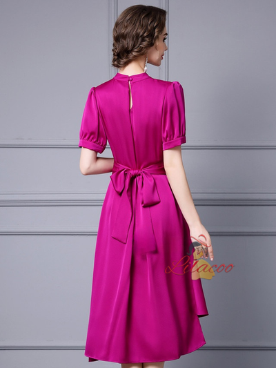 Fuchsia Short Sleeve Pleat Mother Of The Bride Dress