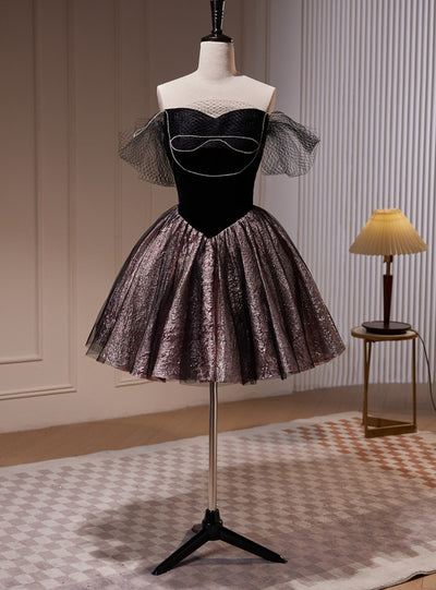 Black Off the Shoulder Beading Homecoming Dress