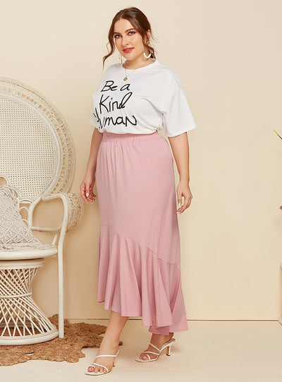 Short-sleeved Printed T-shirt Pleated Skirt Two-piece Suit
