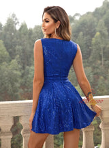 Sexy Pleated V-neck Sequined Dress