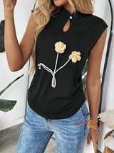 Chinese Sleeveless Three-dimensional Floral Top